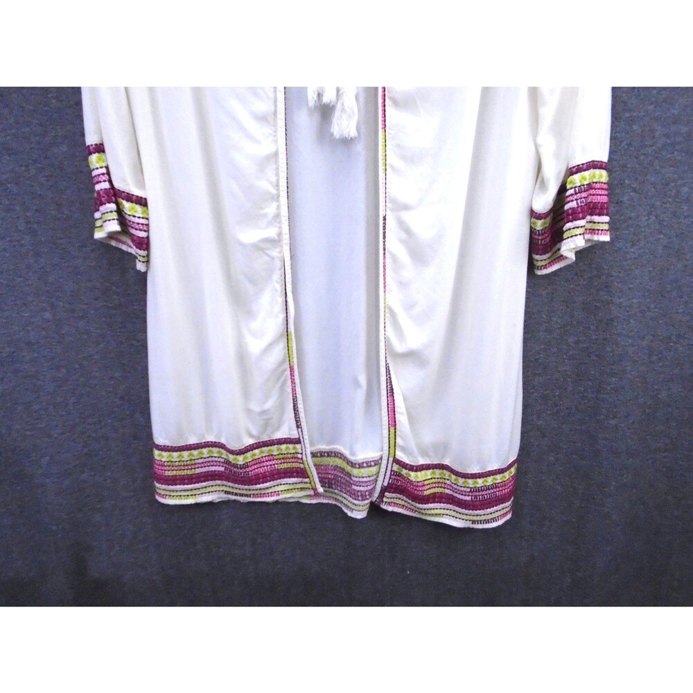 Ariat Womens Medium Boho Tasseled Cardigan Duster Embroidered Ivory 100% Rayon - Picture 5 of 11